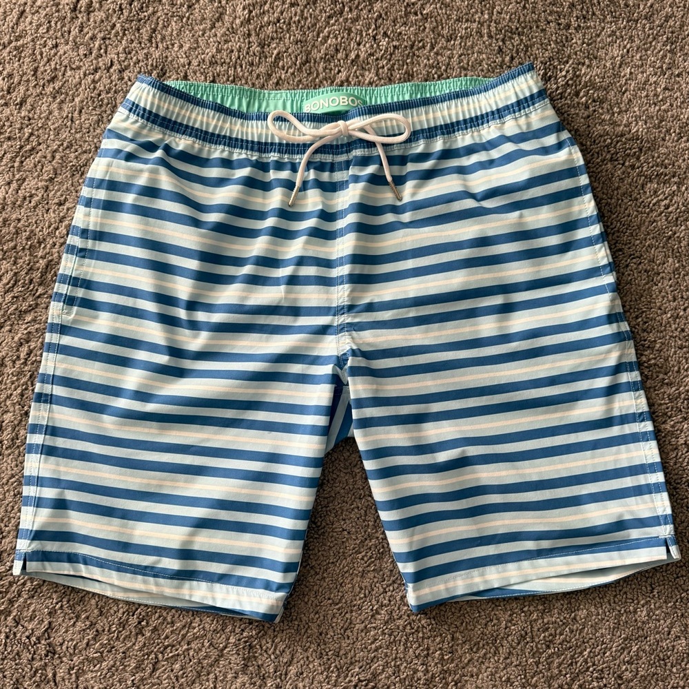 Bonobos Blue and White Striped Swim Trunks Size S